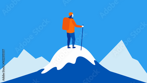 Lone Climber on Rocky Cliff Face Vector Scene