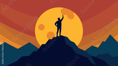 Lone Hiker Triumphant on Rocky Mountain Summit