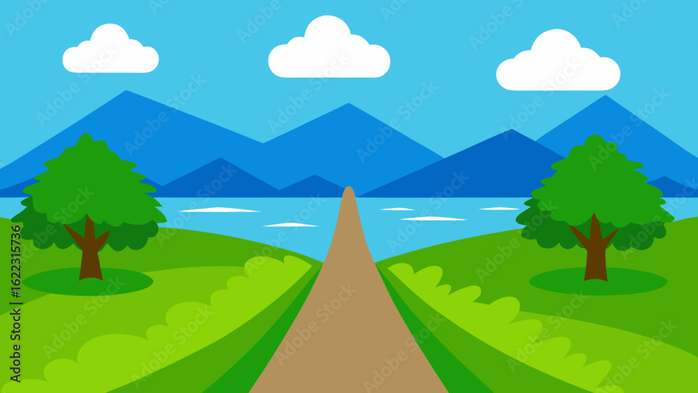 Fototapeta premium Paved Path Between Serene Water Bodies