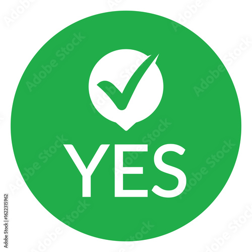 Modern green circle with bold white check mark above the word "YES" in sans-serif font. Flat, minimalist design with high contrast, conveying clear positive affirmation.