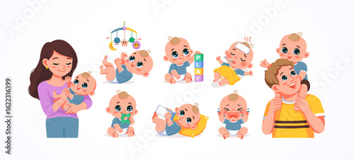 Cute baby activities, cartoon vectors, suitable for babies, parents and education