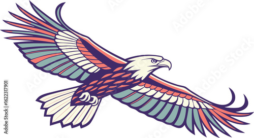 colorful Majestic eagle soars with wings spread wide, showcasing vibrant colors and powerful flight.