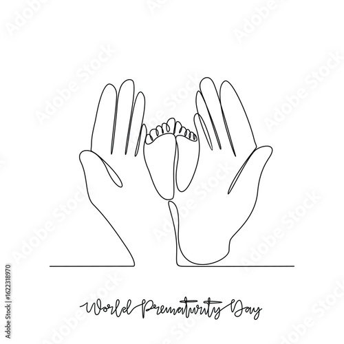 One continuous line drawing of World Prematurity Day vector illustration. World Prematurity Day themes design concept in simple linear continuous line. Great vector design for Healthcare campaign.