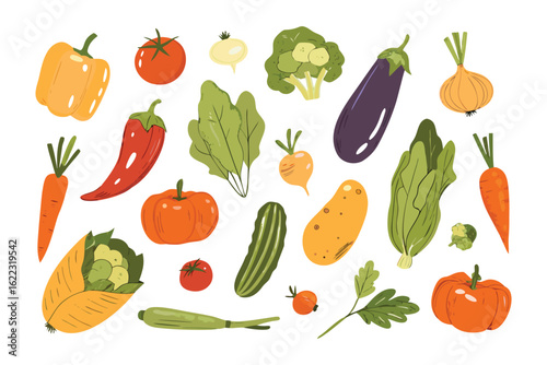 Colorful Harvest: A vibrant collection of freshly harvested vegetables, including tomatoes, peppers, and more. capturing the fresh, vibrant look.