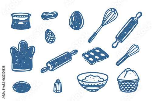 Baking Delights: An array of meticulously illustrated baking essentials, artfully arranged to depict the joy and precision of culinary creation.