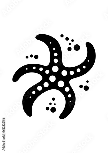 Black sea star illustration with circles and bubbles design  