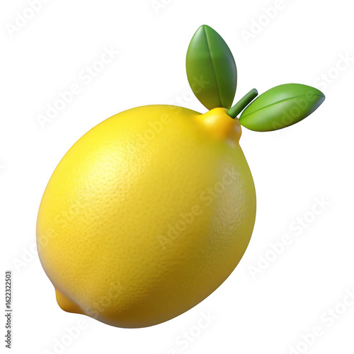 3d render of a single lemon isolated on transparent background
