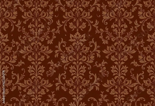 Rich, dark brown vintage damask wallpaper seamless pattern, classic, digital art