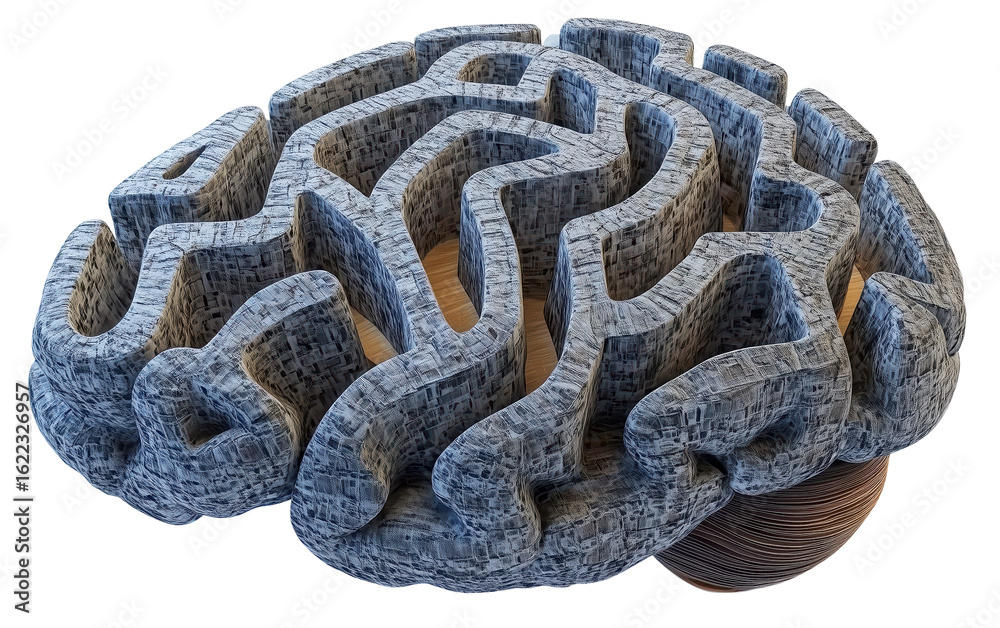 custom made wallpaper toronto digitalBrain shaped like maze, symbolizing complexity and problem solving, with intricate pathways and textured surface., isolated