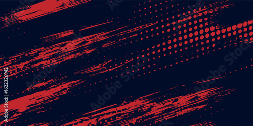 Red halftone dots blue color pattern gradient grunge texture background. Dot pop art comic sport style vector illustration.