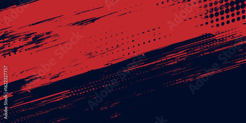 Red halftone dots blue color pattern gradient grunge texture background. Dot pop art comic sport style vector illustration.