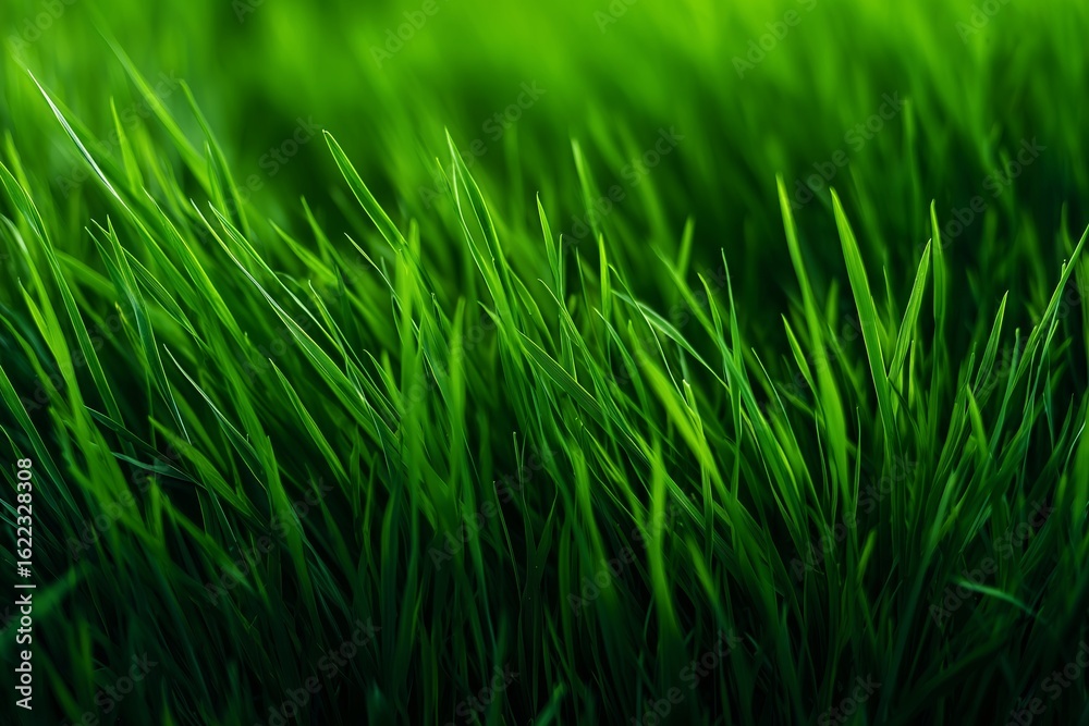 Obraz premium Close up of fresh green grass, Bright natural light from top, Concept for eco or garden visuals
