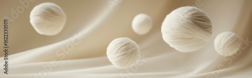 Photorealistic Merino Wool Yarn Balls Floating in Air 