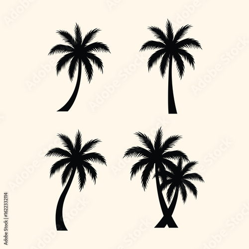 Minimalist Palm Tree Silhouette Set – Tropical Nature Icons for Design