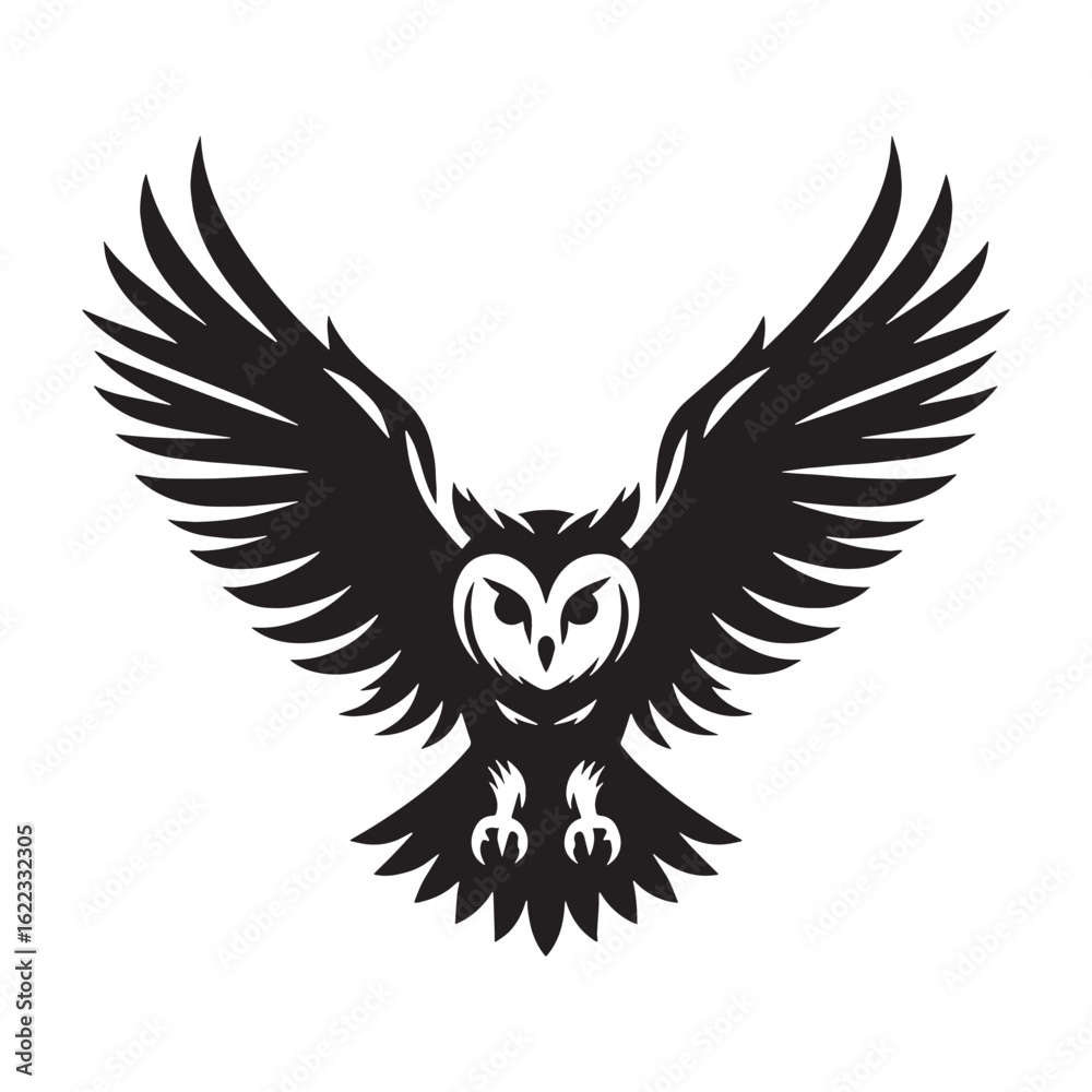 Fototapeta premium Smooth Nocturnal Owl Silhouette – Owl Vector Graphic Highlighting Sharp Bird Features – Bird Silhouette – Black Vector of Owl