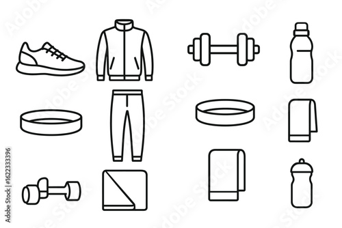 Line art fitness equipment: apparel, dumbbells, and accessories