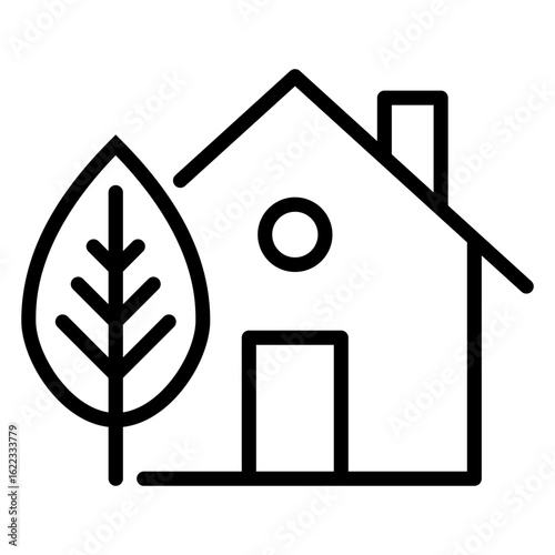 Logo casa ecológica. Icono casa con árbol con líneas