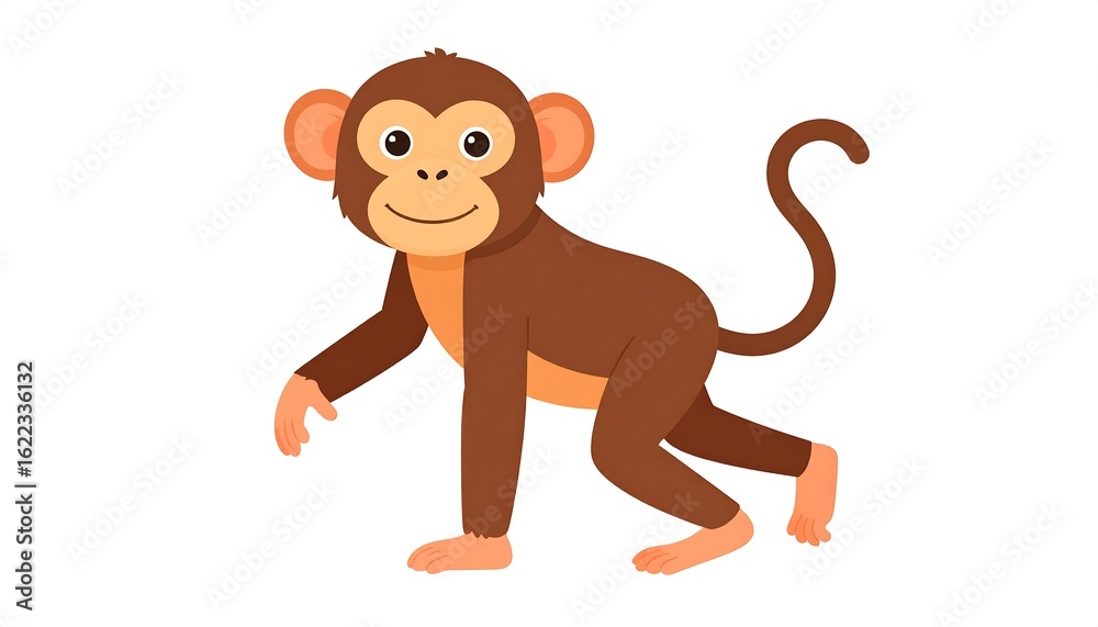 Fototapeta premium A cartoon monkey walks forward, smiling gently
