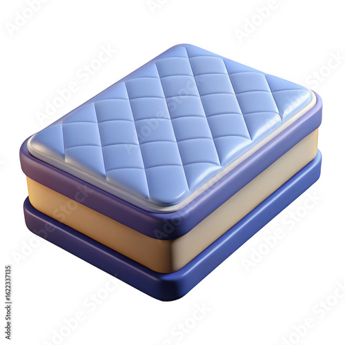 3d render of a blue quilted mattress isolated on transparent background