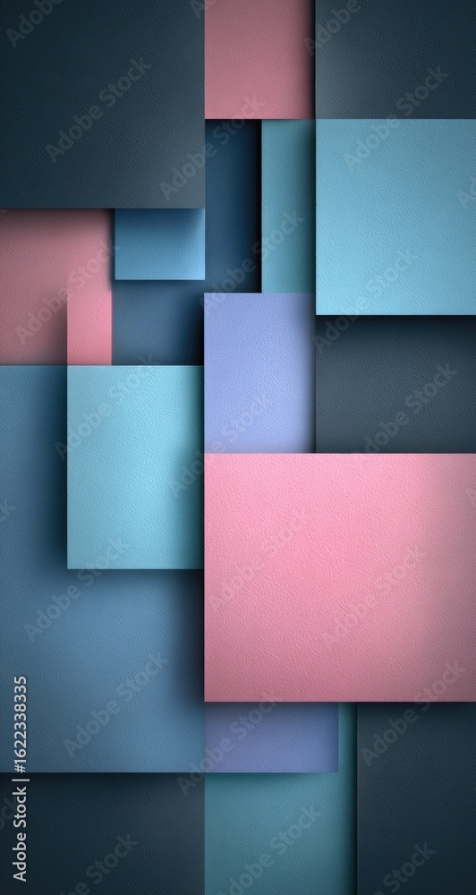 Obraz premium Abstract geometric pattern of overlapping squares in pastel colors against a dark background