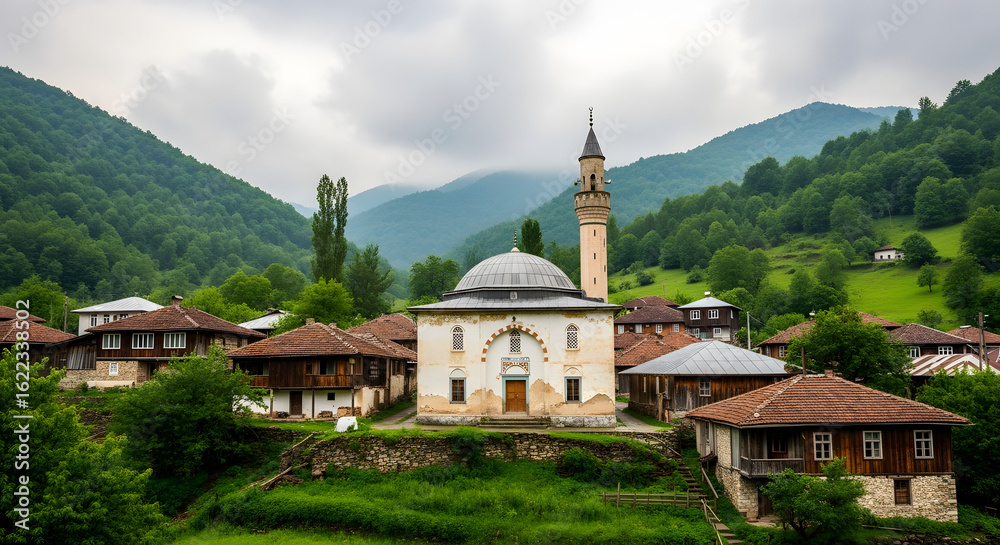 custom made wallpaper toronto digitalHistoric village mosque nestled in lush green mountains offers serene cultural immersion