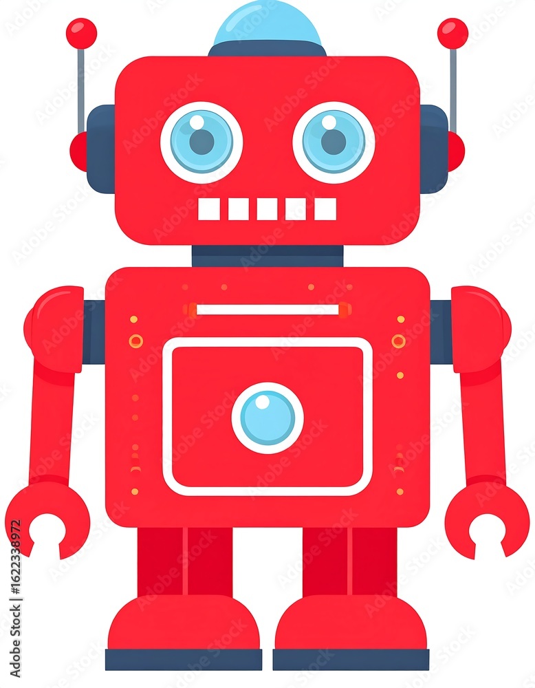 Fototapeta premium A cartoon red robot with antennae and large eyes
