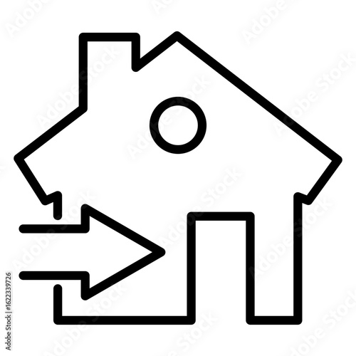 Icono casa con flecha con líneas 