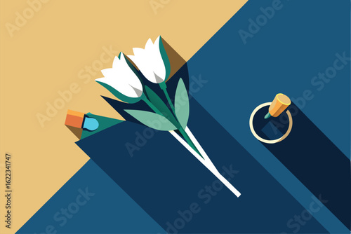 wedding flowers flat lay with bridal bouquet and r (1).eps