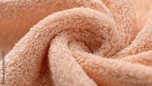 Close-up of a swirled peach-toned towel
