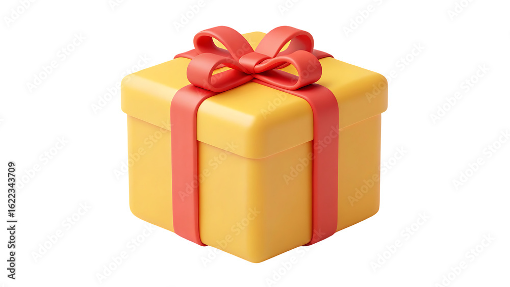 Obraz premium 3d render gift box with ribbon present package isolated on white background cartoon plastic style icon