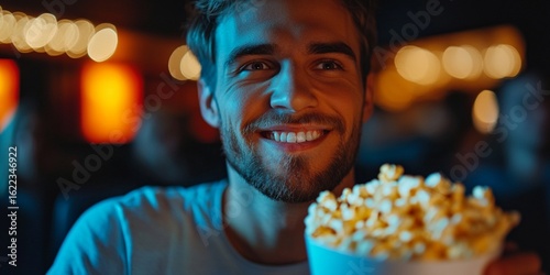 A man eating popcorn at the cinema
