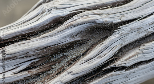 Weathered Driftwood Texture with Sand Grains CloseUp Natural Abstract Composition