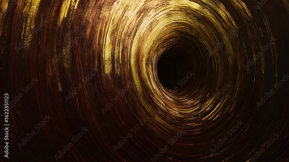 Naklejka premium Abstract Gold and Brown Swirling Vortex Tunnel