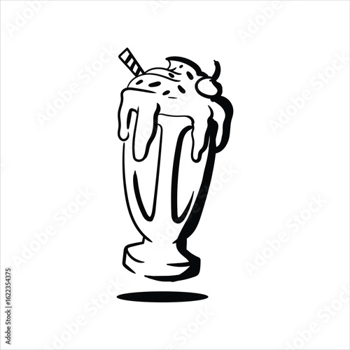 Lineart Milkshake Vector Illustration Minimalist Lineart Style