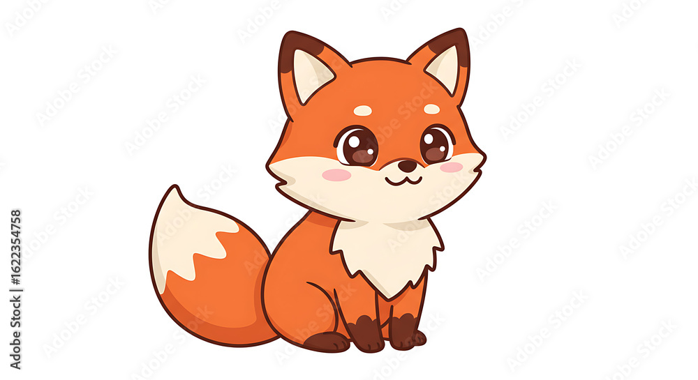 Obraz premium Cute cartoon fox sitting down. Adorable kawaii animal character illustration isolated on a white background.