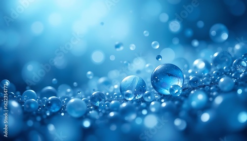 Wallpaper Mural Close-Up of Water Droplets and Bubbles on a Blue Surface with a Defocused Background, Capturing Purity, Freshness, and Hydration Torontodigital.ca