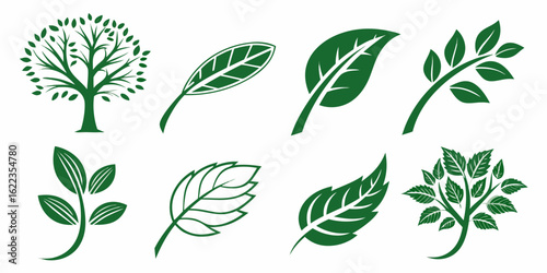 vector set of green leaves