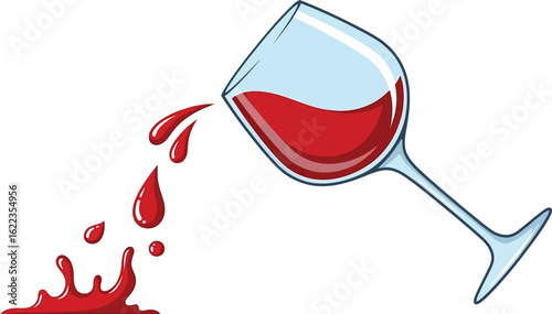 Spilled red wine glass illustration vector graphic design element image art