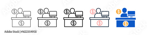 Bank Teller different style icons set vector illustration. 
