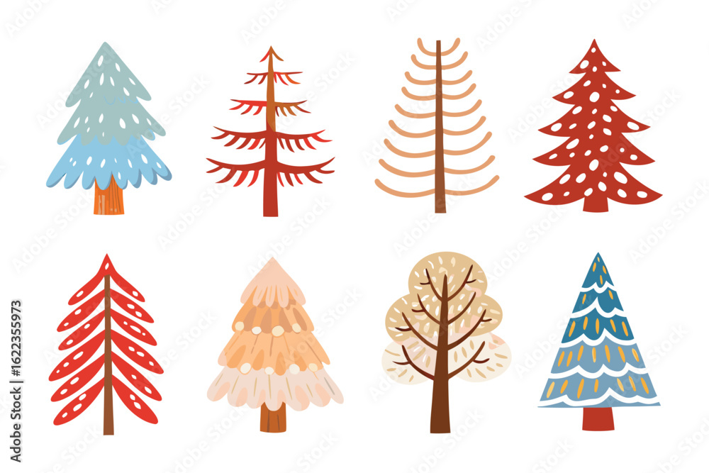 Obraz premium Stylized Tree Collection: A captivating collection of eight uniquely stylized trees, each adorned with distinct characteristics and vibrant colors.