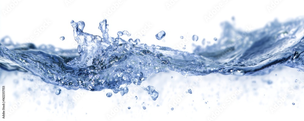 Fototapeta premium Water splashing and rippling over a white background