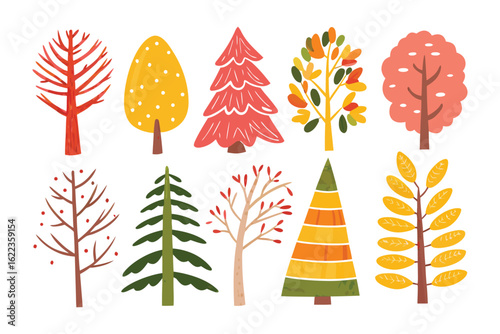 Whimsical Tree Collection: A collection of whimsical, colorful trees brings a touch of autumnal charm and a sense of nature to any creative project.