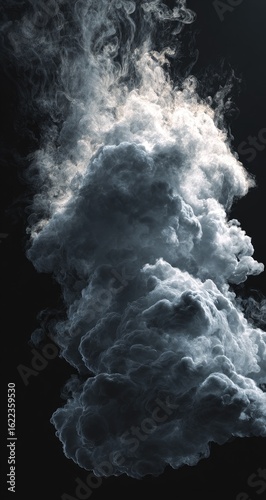 Abstract cloud of gray-black smoke against black background