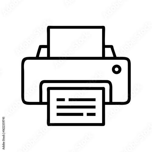 Printer device with paper printing in minimal line art style  