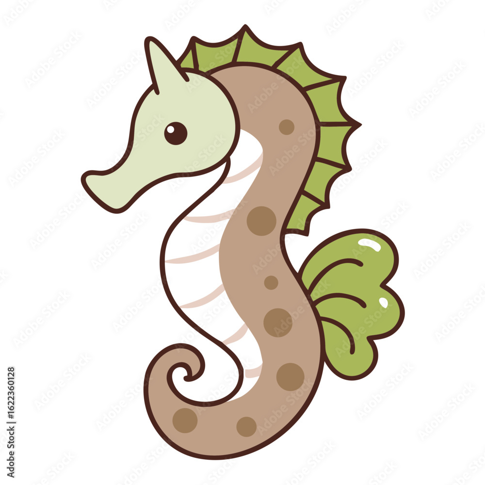 Obraz premium Cute Kawaii Seahorse Marine Animal Ocean Creature Underwater Life Sea Biology Aquatic Wildlife Cartoon Mascot Beach Nautical Illustration Kids Children Friendly Whimsical Art Design
