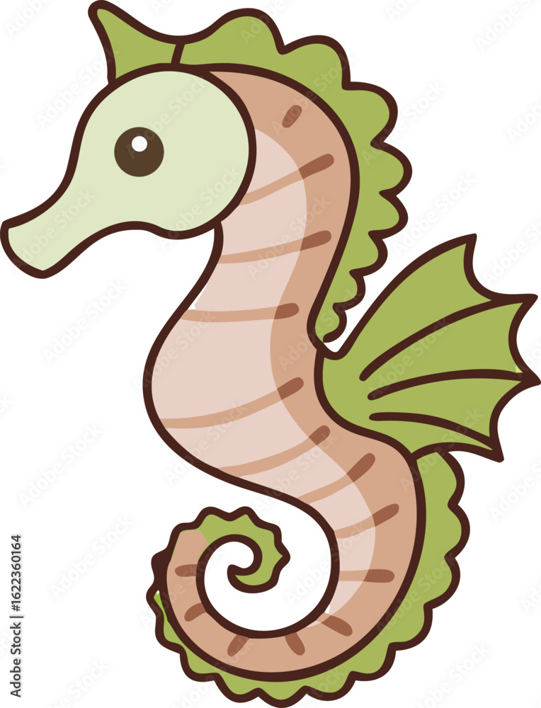 Fototapeta premium Cute Kawaii Seahorse Marine Animal Ocean Creature Underwater Life Sea Biology Aquatic Wildlife Cartoon Mascot Beach Nautical Illustration Kids Children Friendly Whimsical Art Design
