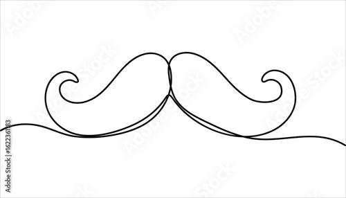
Continuous line drawing forming a mustache shape, One Line Drawing Mustache, Continuous Line Dad Whiskers, Vintage mustache. One line drawing continuous outline art. Fathers day concept.