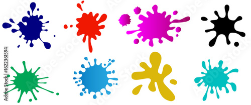 Colorful Paint Splatter Vector Set – Ink Blot Stain Clipart for Design Vector set white background.	