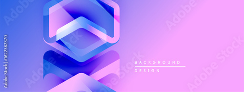 Abstract geometric shapes blend purple, blue hues. Gradient background creates modern visual impact. Minimalist design suits digital projects.