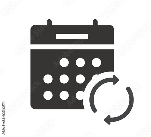 Refresh calendar date agenda icon sign symbol pictogram vector, solid bold reschedule time, sync new events in schedule image
